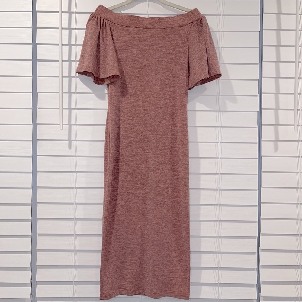 4/$10 ⚡️ Marbled Pink Off Shoulder Loose Sleeve Midi Dress